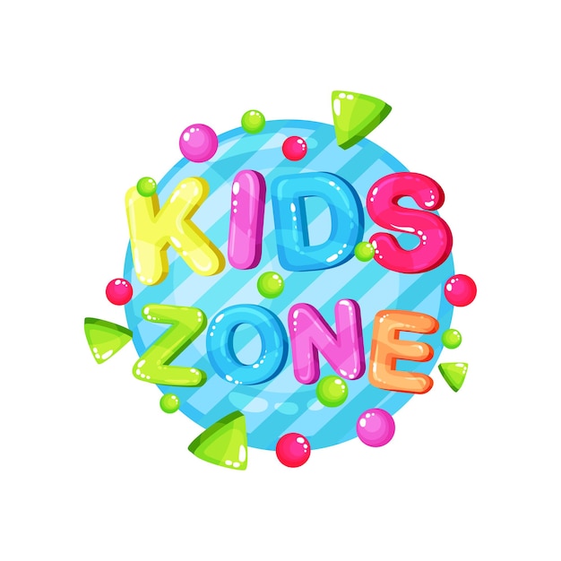 Kids zone logo sjabloon ontwerp heldere kleurrijke embleem voor kinderachtig speelkamer speelkamer spel gebied vector illustration