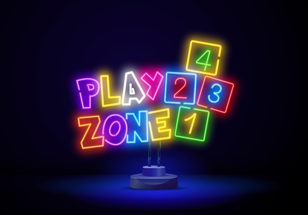 Kids zone neon banner vector design template place for fun and play neon light banner design element