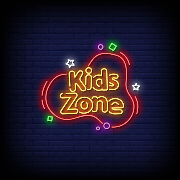 Vector kids zone neon signs style text