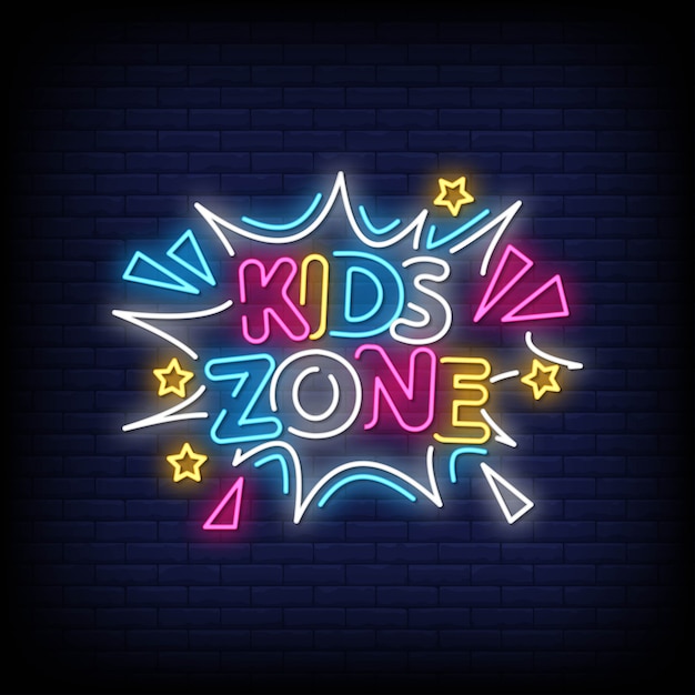 Vettore testo di stile delle insegne al neon di kids zone