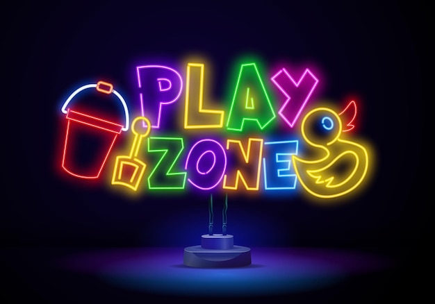 Kids zone ontwerp sjabloon neon teken licht banner neon uithangbord nachtelijke heldere reclame licht ins