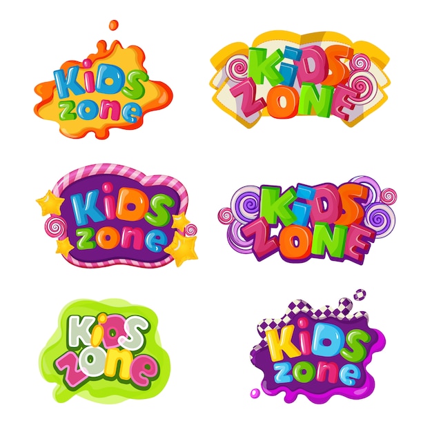 Kids zone pictogrammen met insignes van karamel belettering
