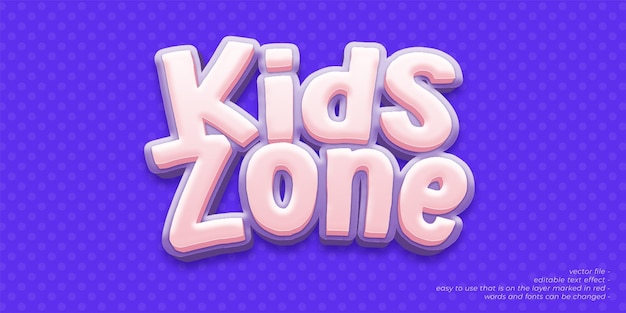 Kids zone text 3d style editable text effect