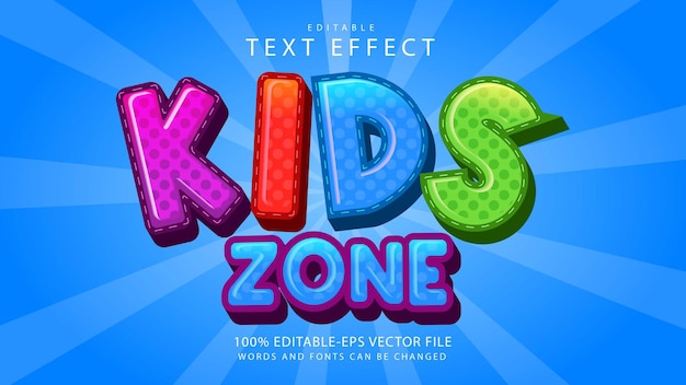 Vector kids zone  text effect