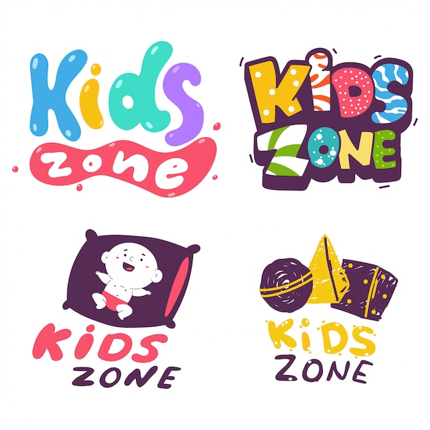 Vector kids zone vector cartoon logo set isolated.