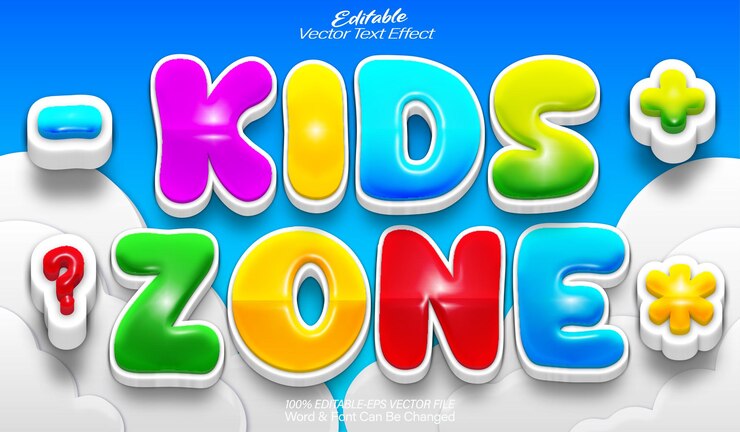 Vector kids zone vector text effect editable alphabet joy child colorful cute