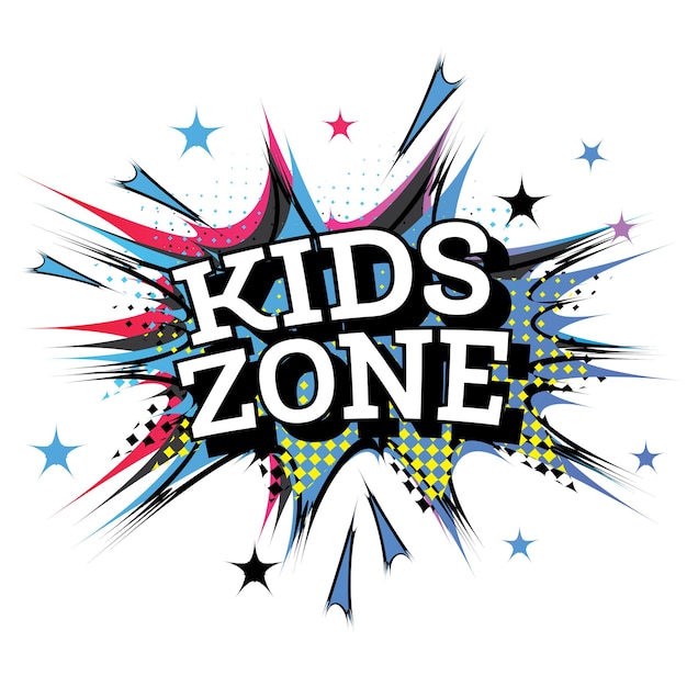 Vector kids zone word comic-tekst in pop-artstijl