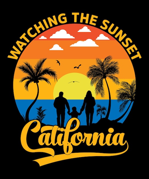 Kijken naar de zonsondergang californië palmboom zonsondergang stijl retro vintage tshirt ontwerp