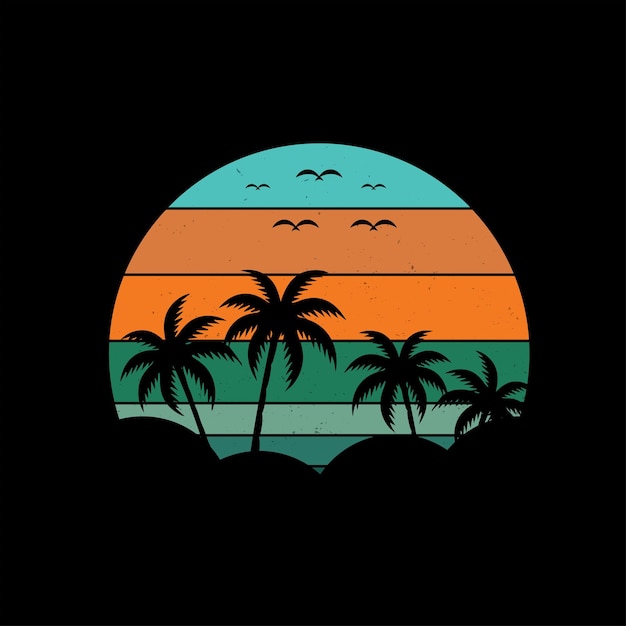 Kijken naar het ontwerp van de zonsondergang retro t-shirt