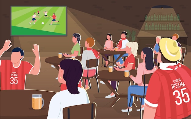 Kijken naar voetbalwedstrijd egale kleur illustratie