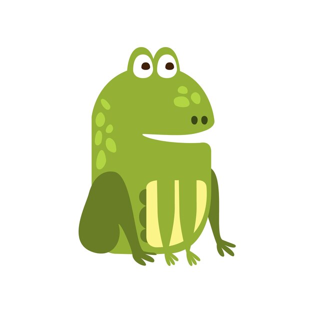 Kikker zit goed plat Cartoon groen vriendelijk reptiel dier karakter tekening