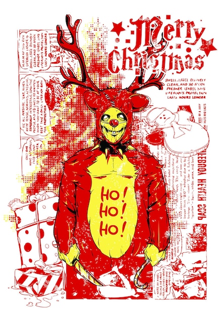 Killer Christmas reindeer on a comics background