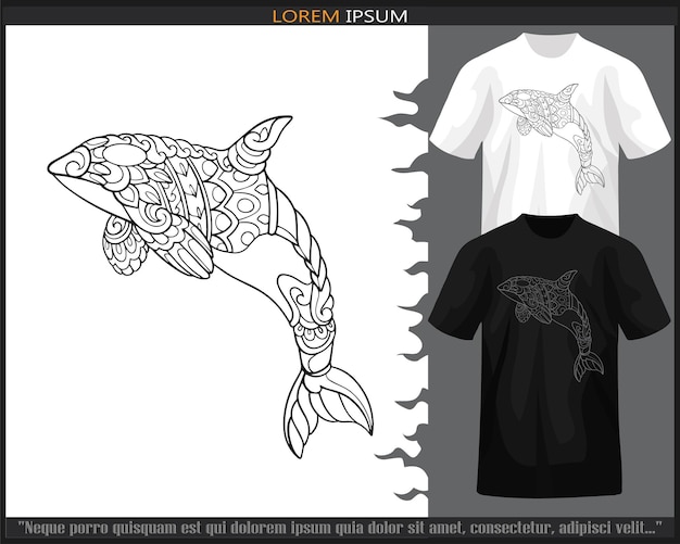 Killer whale mandala arts isolated on black and white t shirt