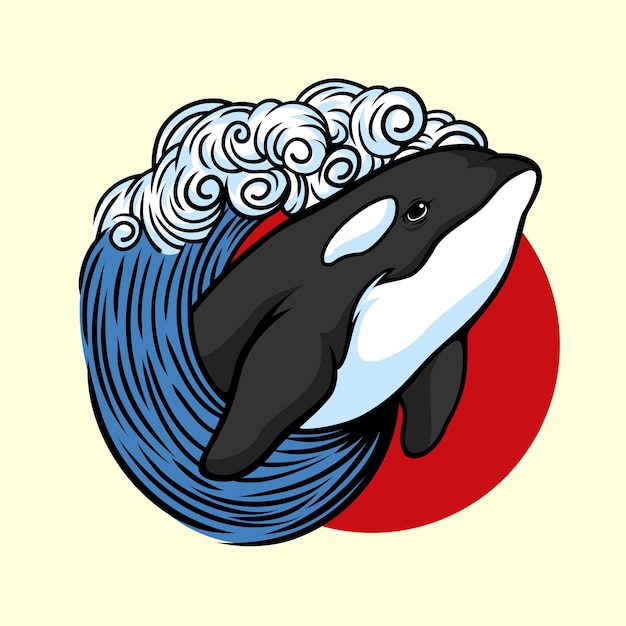 Orca della balena assassina che gioca con l'onda Vettore Premium