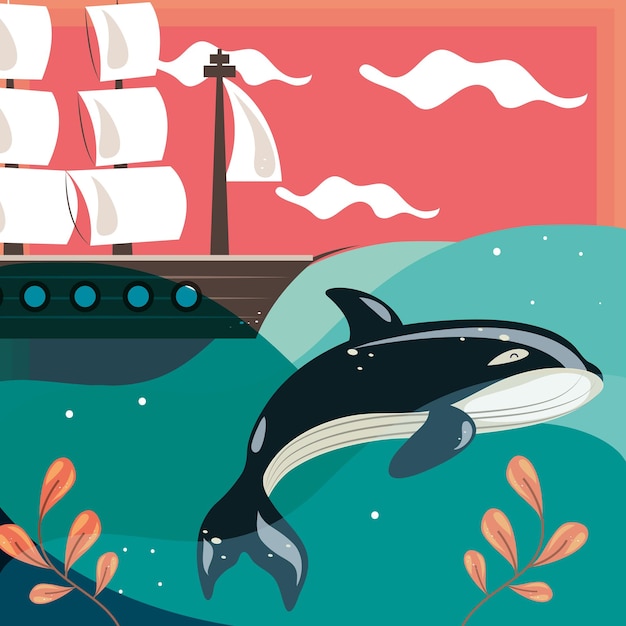 Killer whale and sailboat