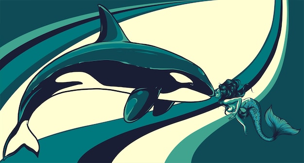 Vector killer whale spirit orca jumping vector illustration