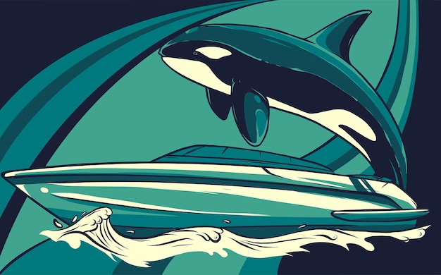 살인자 고래 영 Orca 점프  ⁇ 터 일러스트레이션