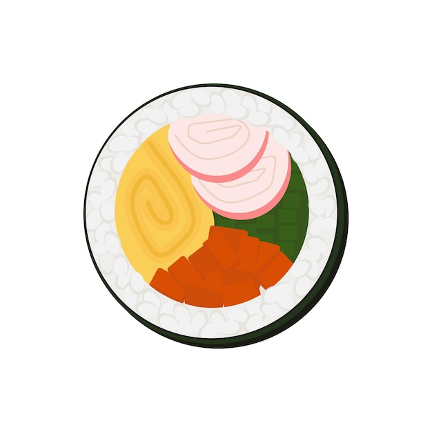 Kimbap Koreaanse zeewierrijstbroodjes in vlakke gedetailleerde stijl Geïsoleerde vector Aziatisch eten gimbap illustratie