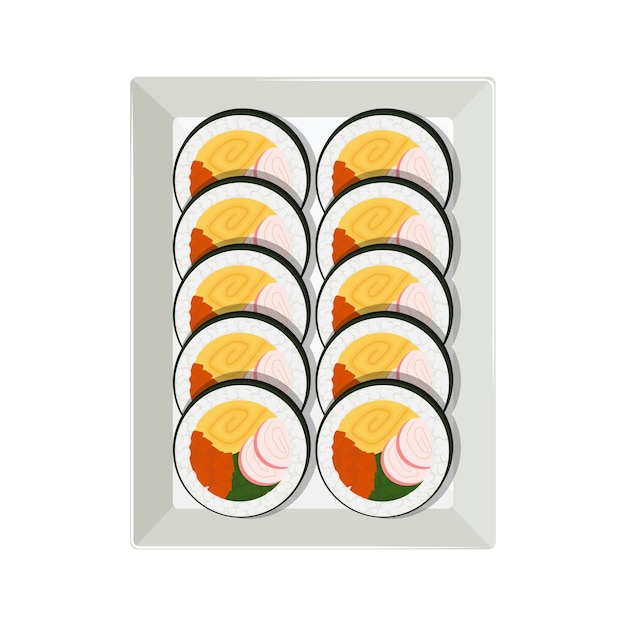 Kimbap rotoli di riso alle alghe coreane in stile piatto e dettagliato vettore isolato cibo asiatico gimbap illustrazione