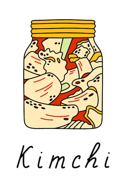 Kimchi in jar Korean cuisine Vector illustration with lettering