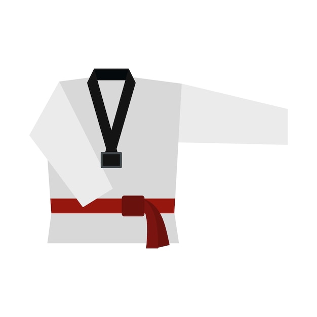 Kimono and martial arts red belt flat icon isolated on white background