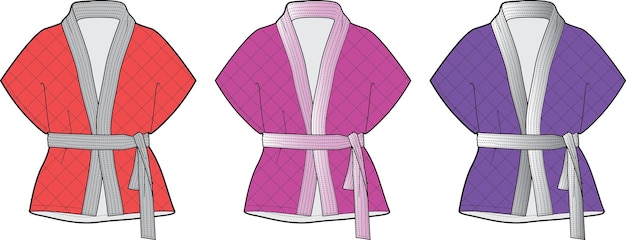 Kimono platte schets technische tekening vector illustratie sjabloon