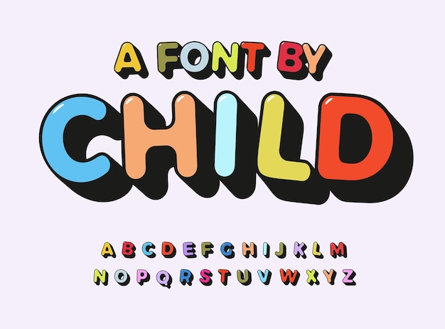 Kind alfabet kleur abc speels lettertype met contour voor komische kunst type kids zone tekst speelgoed logo