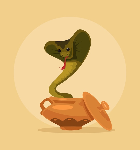 Kind cobra snake character dancing in pot