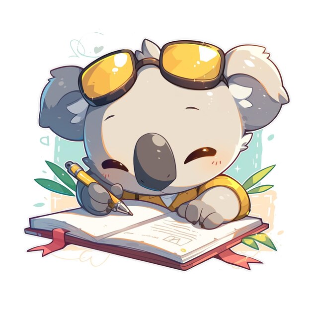 Vector a kind koala writer cartoon style