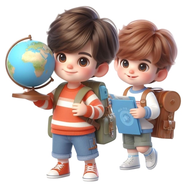 Kind met een aardbol op aarde dag cartoon 3d render illustratie