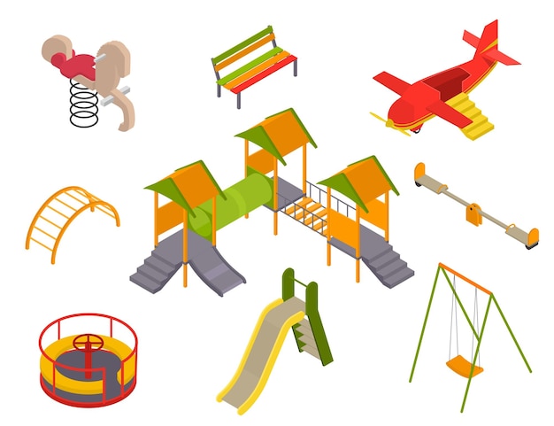 Kind Playground Elements 3d Icon Set Isometrische weergave Vector