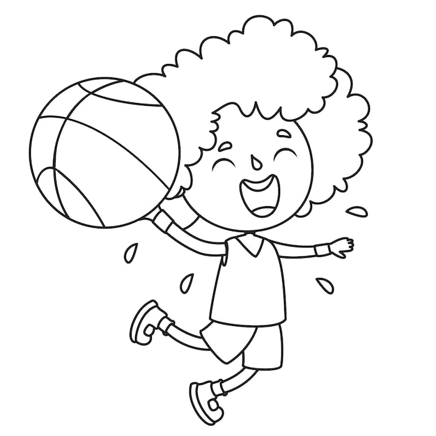 Kind spelen met de bal, line art drawing for kids kleurplaat