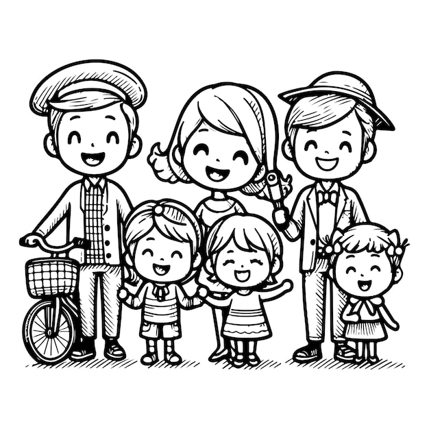 Vector kind tekenen gelukkige familie cartoon personage outline doodle voor kleurboek pagina vector