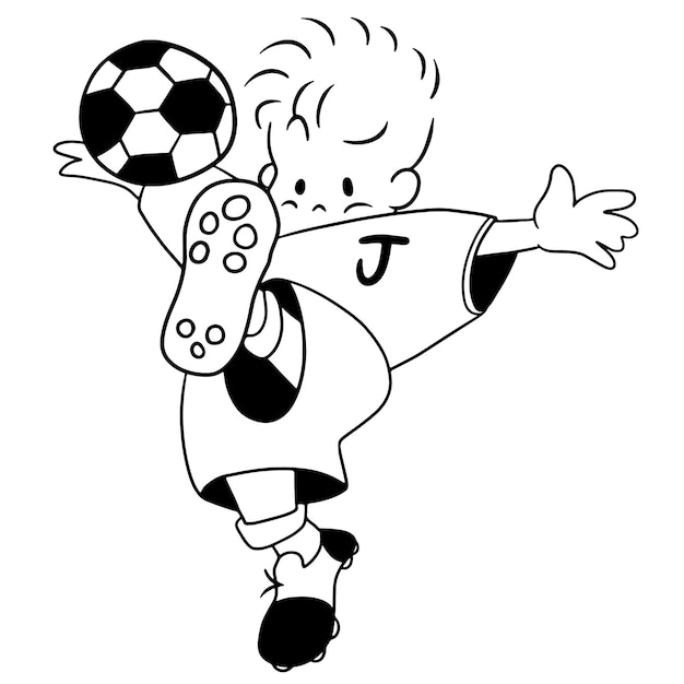 kind voetballen tekenfilm doodle kawaii anime kleurplaat schattig illustratie tekenkarakter