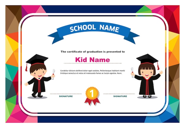 Kinder diploma certificaat kleurrijke achtergrond ontwerpsjabloon