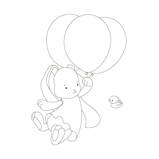 Kinder kleurboek met cartoon konijn op de luchtballon