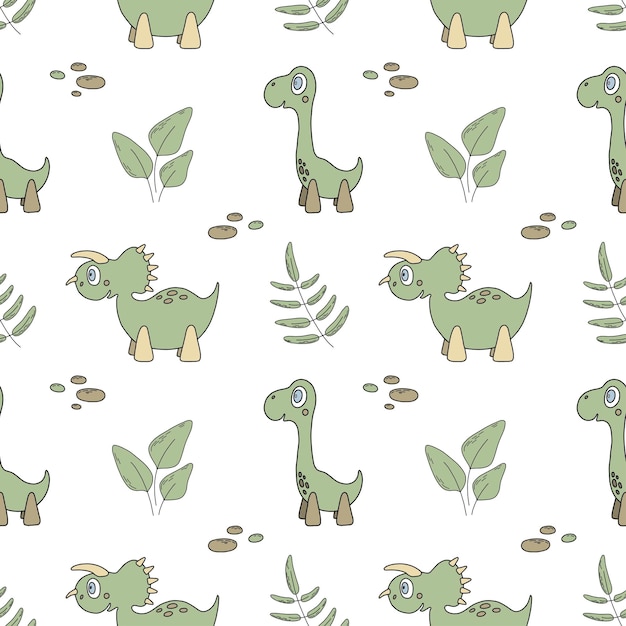 Kinderachtig dinosaurussen naadloos patroon voor mode, kleding, stof. Vectorillustratie in groene kleur
