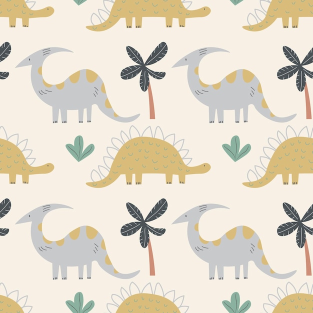 Kinderachtig naadloos patroon met hand getrokken Dino in Scandinavische stijl Creatieve vector dinosaurussen kinderachtige achtergrond voor stof textiel stock illustratie Eps