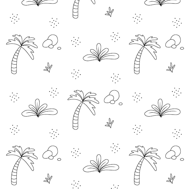 Kinderachtig naadloos patroon met palmbomen. patroon met exotische planten. handgetekende patroon met jungle. doodle stijl.
