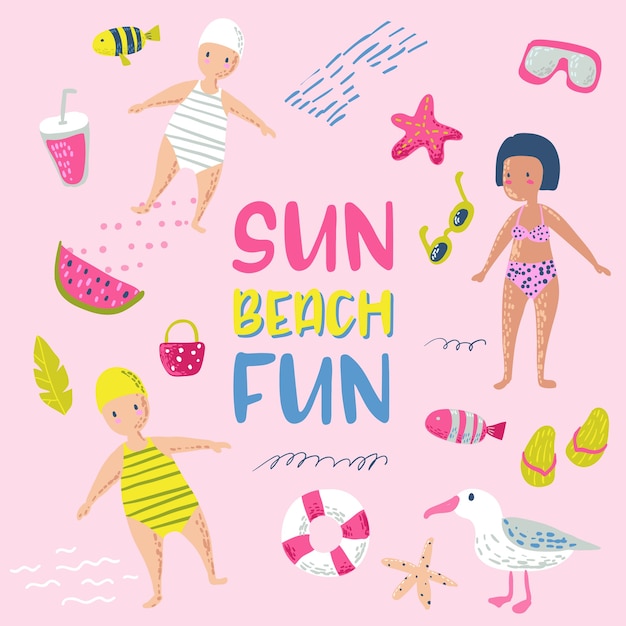 Kinderachtig zomer strand vakantie Card