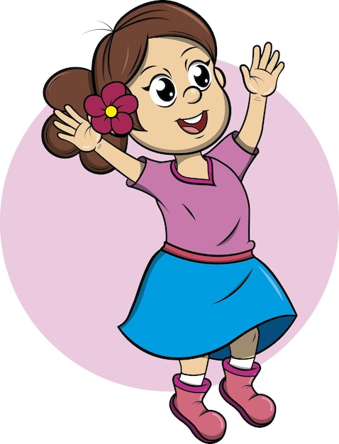 Kinderachtige stijl vectorillustratie van een meisje dat springt van vreugde