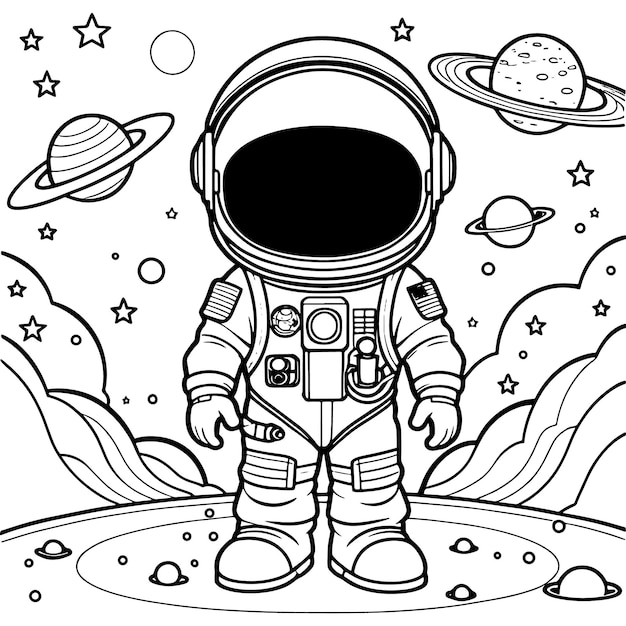 Kinderen astronaut outline kleurpagina illustratie voor kinderen en volwassenen