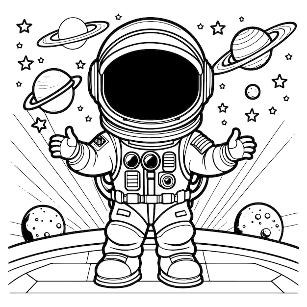 Kinderen astronaut outline kleurpagina illustratie voor kinderen en volwassenen