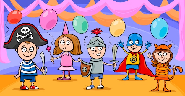 Kinderen bij fancy ball cartoon