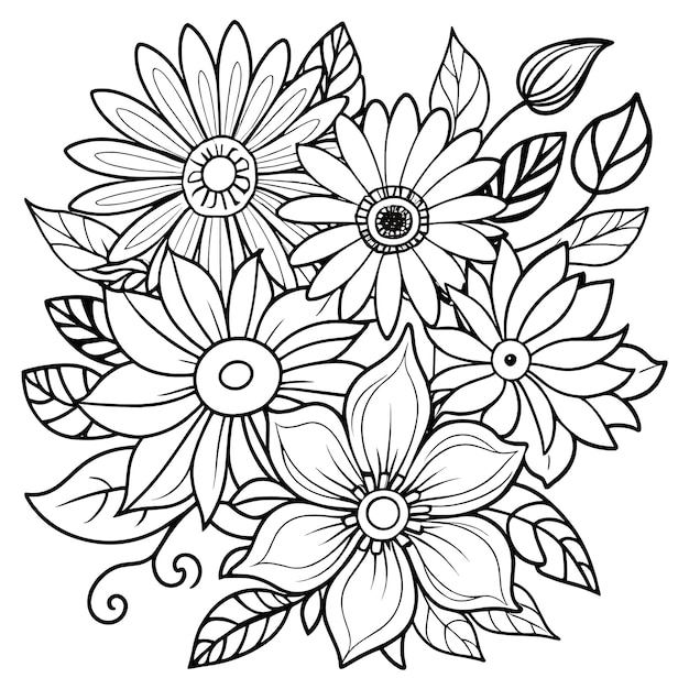 Kinderen bloemen illustratie doodle kleurboek met de hand getekende vector