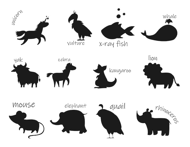 Kinderen cartoon Dieren schaar vaardigheden collectie geïsoleerde vector Silhouet