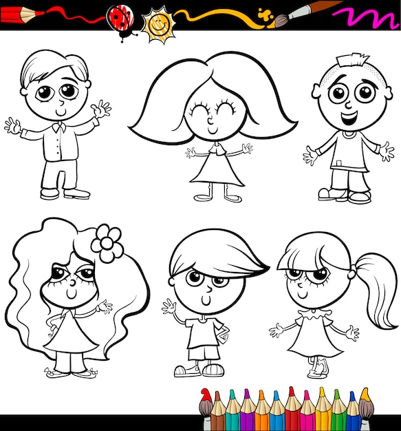 kinderen cartoon set voor coloring boek