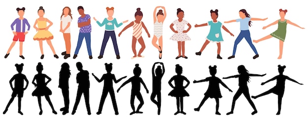 Kinderen dansen silhouet op witte achtergrond geïsoleerde vector