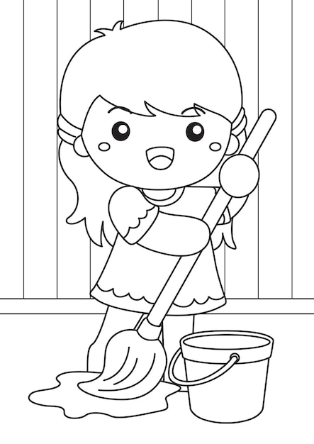 Kinderen die een gezonde levensstijl hebben Huishoudelijke activiteiten Cartoonverf voor kinderen en volwassenen