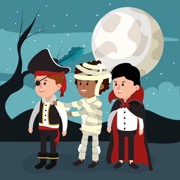 Kinderen en halloween-avond